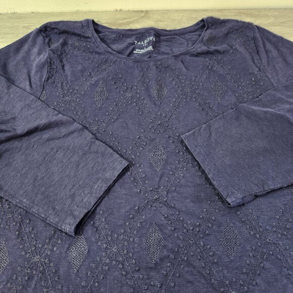 Talbots Navy Embroidered 100% Cotton 3/4 Sleeve Knit Top Women's Size L - Picture 10 of 14